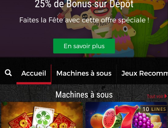 Un bonus de 25 euros suite à un dépôt. .résultat ...2200 euros de gain sur différentes machines ;)))