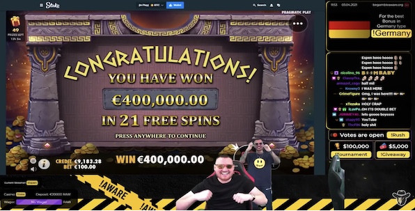 Record du monde de gains casino en streaming avec 400,000€ ! 